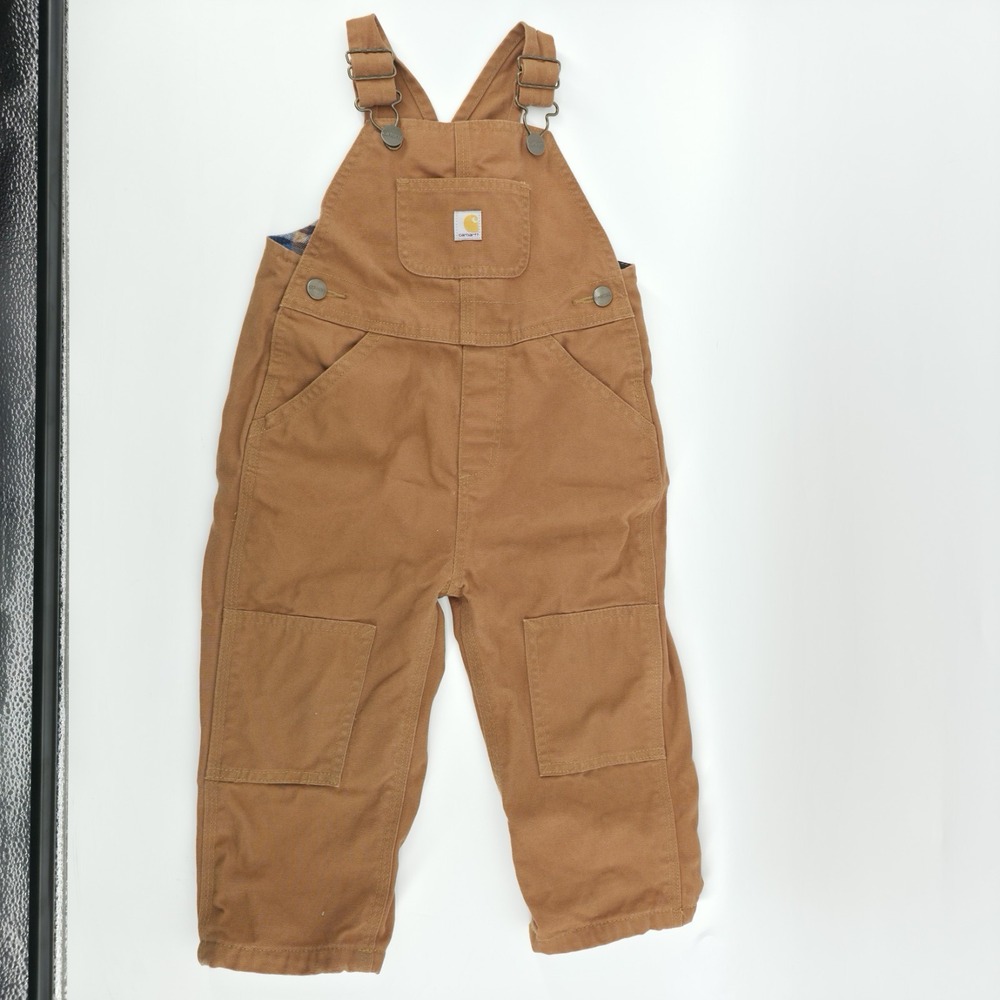 Carhartt Overalls Lined Brown Double Knee Canvas Bibs Workwear Toddler Size 2T - Picture 2 of 7